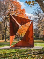 Canvas Print - A sculpture of a large metal sculpture in a park. Generative AI.