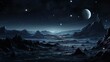 A serene cosmic panorama showcasing settlements under a starry sky with multiple moons Ideal for fantasy tales