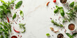Fresh herbs and spices at the side of a banner, offering extensive copy space.
