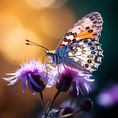 Canvas Print - Macro shot of a butterfly on a flower. 