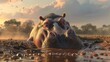 A chubby hippo wallowing in the mud brought to life in stunning D animation   AI generated illustration
