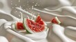 A pool of milk surrounding a sliced watermelon   AI generated illustration