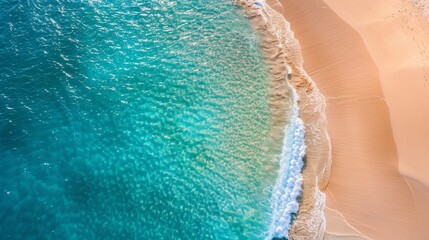 Wall Mural - Top view aerial image from drone of an stunning beautiful sea landscape beach with turquoise water with copy space for your text.