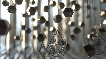 Wall Mural - An array of suspended polygons   AI generated illustration