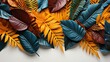 Creative layout made of colorful tropical leaves on white background.