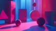 D shapes casting shadows on a neon background 3D style isolated flying objects memphis style 3D render   AI generated illustration