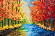 Fall forest picture with river made with post-it note sheets