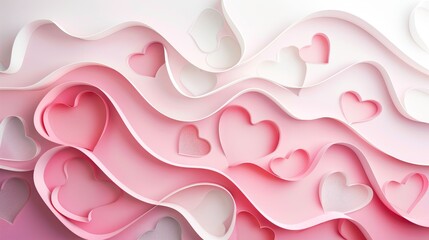 Wall Mural - Delightful paper cut hearts backdrop, perfect for romantic Valentine's Day wallpaper, Ai Generated
