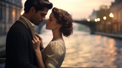 romantic love story, dramatic, handsome man and a beautiful woman