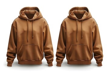 Wall Mural - Minimalist Brown Hoodie Mockup, Front & Back View, Pro Shot. Concept Fashion Photoshoot, Product Photography, Clothing Mockup, Minimalist Design, High Quality Images