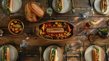 Each Family Member Has A Plate With A Steaming Hot Dog, Perfectly Complemented By The Tangy And Crunchy Vegetables