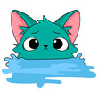 A kitten with a scared green face was swimming in stagnant water