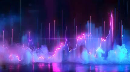 Canvas Print - Market Stock Trends Under Neon Blue and Glow Purple, Perspective Dynamic and Depth in Illustration Financial