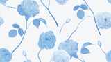 Fototapeta Sypialnia - Floral seamless pattern, pastel blue roses on light grey background