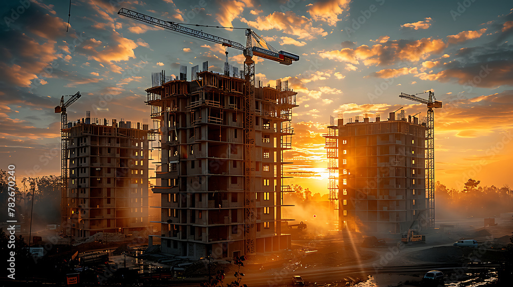 generic under construction site as mega residential towers complex for ...