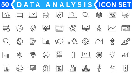 Data analysis thin line icon set. Data processing outline pictograms for website and mobile app GUI. Digital analytics simple UI, UX vector icons