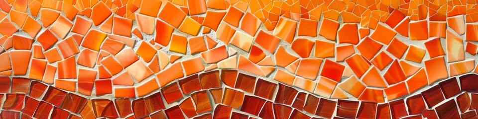 Wall Mural - Detailed close-up view of a painting depicting vibrant oranges and reds in a mosaic tile pattern. Banner. Background.