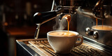 The steam wand of an espresso machine in action, with a barista expertly frothing milk, the creamy texture of the milk captured in exquisite detail, isolated on a velvety smooth background highlight