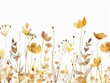 Gold watercolor meadow with swaying wildflowers