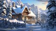 Immerse yourself in the enchantment of winter with this breathtaking 3D illustration featuring an exquisite winter chalet nestled in a snow - kissed paradise