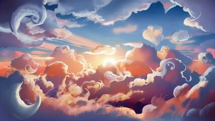 Wall Mural - beautiful sunset sky with clouds background of colored clouds and sky.