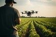 Aerial drone surveying crop health on a farm