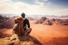 A Backpacker Taking A Moment To Admire A Vast Desert Landscape