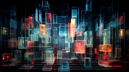 Digital colorful holographic glass neon light abstract graphic poster web page PPT background