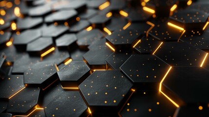 Wall Mural - dynamic black and gold colored honeycomb abstract, hexagonal shapes forming a cutting-edge technology backdrop, vector illustration, creating an aura of luxury and innovation, AI Generative