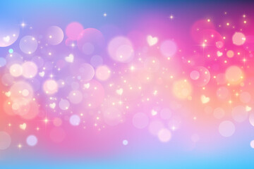 Wall Mural - pink unicorn galaxy with bokeh heart and stars. cute fantasy purple background with pastel gradient 