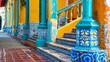 A mosaic of vibrant tiles adorns the podium reminiscent of the iconic colonial buildings found in Cubas capital city Havana. . .