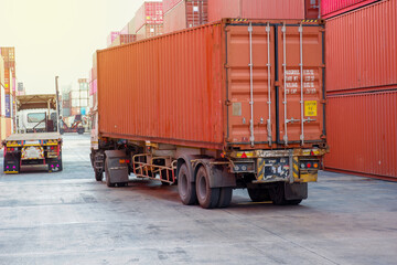 Wall Mural - Pictures of shipping yards and loading of trucks and containers