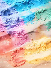  A colorful pile of sand with a rainbow of colors. The sand is spread out in a pattern, with some areas being more vibrant than others. Concept of creativity and playfulness