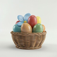 3d easter colorfull eggs basket with flowers iso