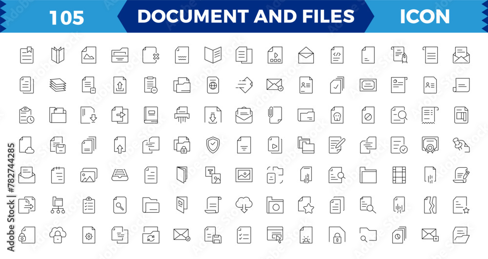 Set of file and document Icons. Simple line art style icons pack ...