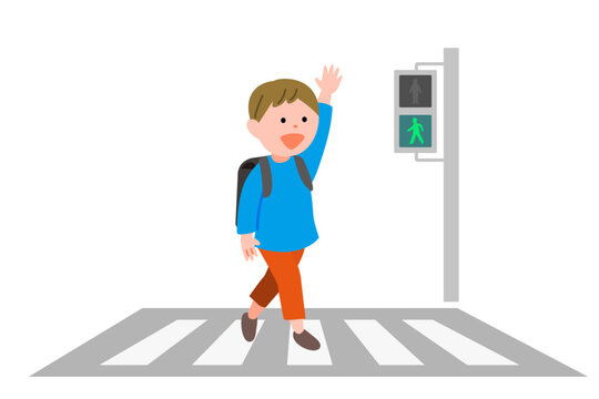 交通安全　横断歩道をわたる小学生男子のイラスト素材