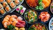 A montage of mouthwatering dishes from around the world including sushi curry tacos and stirfry portraying the wide range of delicious and healthy options available in a diverse nutrition .