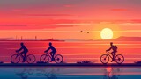Fototapeta  - minimalist sunset seaside path illustration poster background