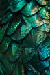 extreme close up macro of peacock feathers, emerald tones