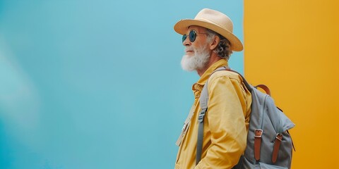 Curious Senior Exploring Local Museum with Backpack and Hat on Adventure