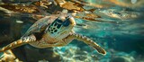 Fototapeta Big Ben - Turtle underwater, close up, shell patterns, clear water, soft light, detailed