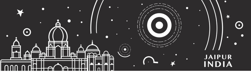 Jaipur city vintage banner with abstract black and white cityscape and skyline. Chalkboard vector horizontal illustration for India, Rajasthan state