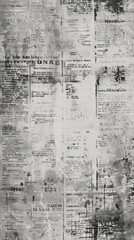 A black and white vintage newspaper with a textured print. Wallpaper. Background.