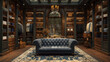 a luxurious black sofa for customer comfort.