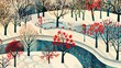 Bombax ceiba trees full of red flower surrounded park illustration poster background