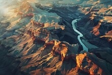 Grand Canyon Majesty. Stunning Aerial View, Capturing Natures Beauty, Scale, And Light Play