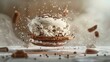 Dramatic image of an ice cream sandwich mid-explosion with pieces flying in the air.