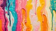Close-up view of a painting with wavy, melted crayons in vibrant colors creating drips and flows. Wallpaper. Background.