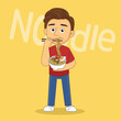 Young Man eating instant noodle