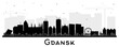 Gdansk Poland city skyline silhouette with black buildings isolated on white. Gdansk cityscape with landmarks. Business and tourism concept with modern and historic architecture.